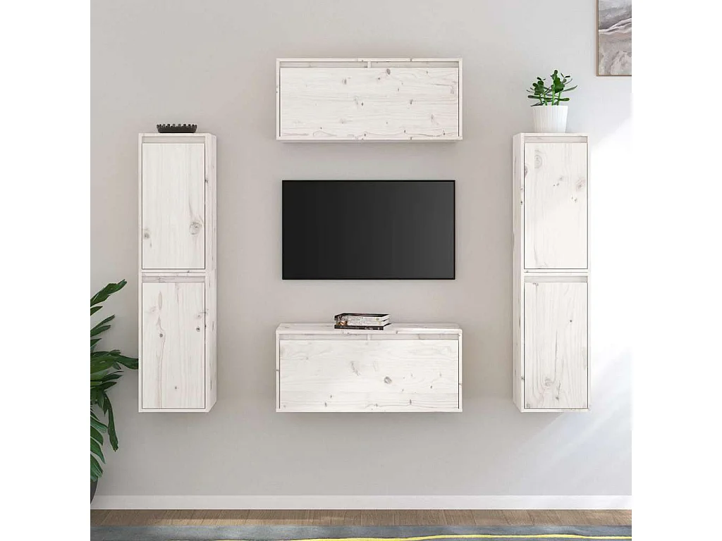 Meubles TV 6 pcs Blanc Bois massif de pin