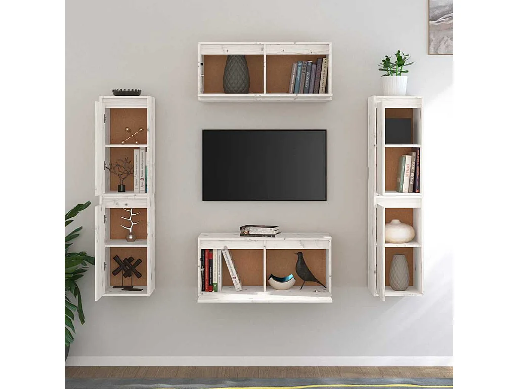 Meubles TV 6 pcs Blanc Bois massif de pin