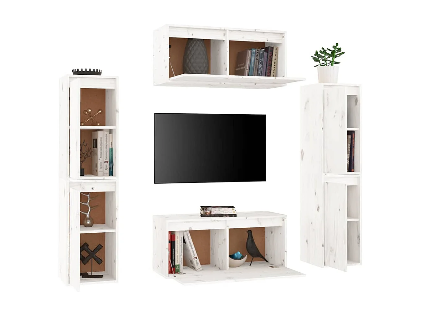 Meubles TV 6 pcs Blanc Bois massif de pin