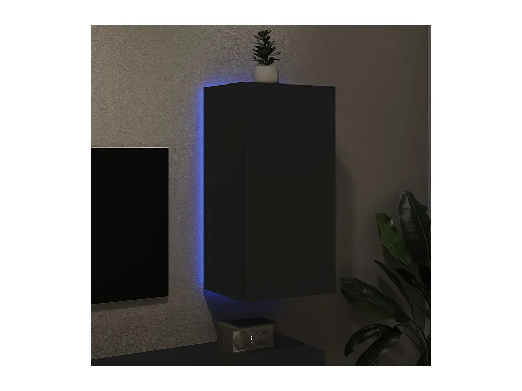 Wandmontierter TV-Schrank mit LED-Beleuchtung schwarz 40,5x35x80 cm