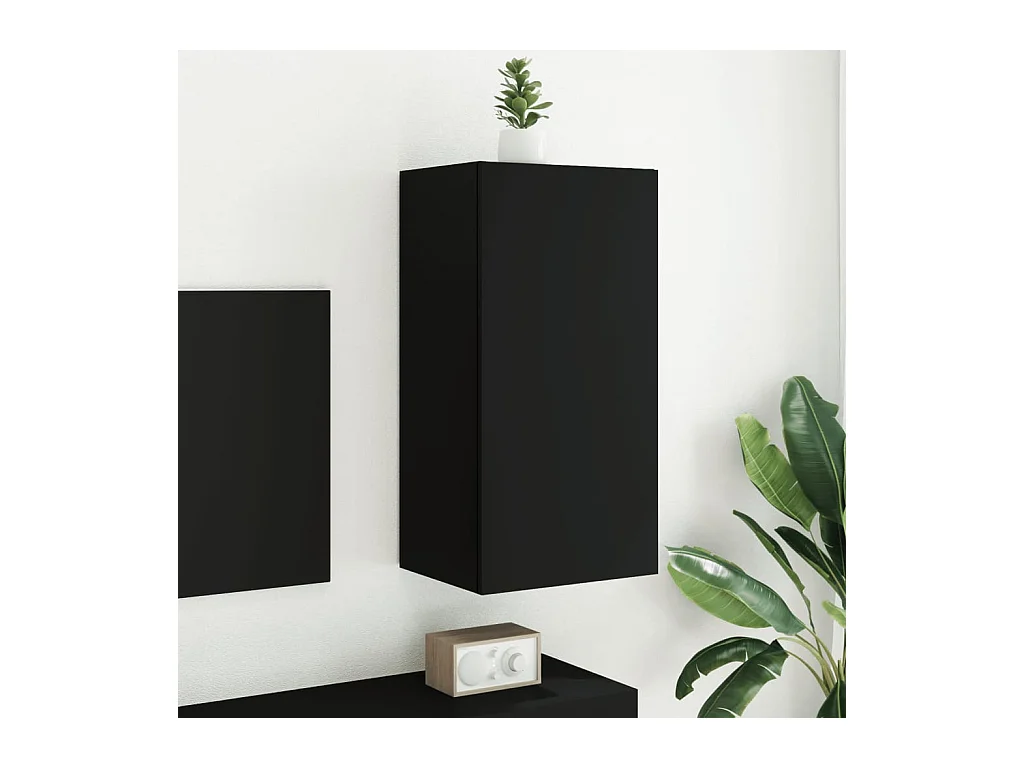 Wandmontierter TV-Schrank mit LED-Beleuchtung schwarz 40,5x35x80 cm