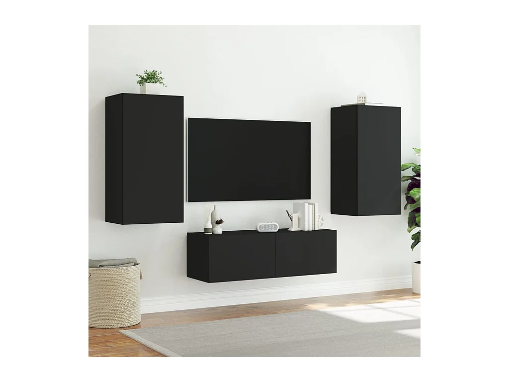 Wandmontierter TV-Schrank mit LED-Beleuchtung schwarz 40,5x35x80 cm