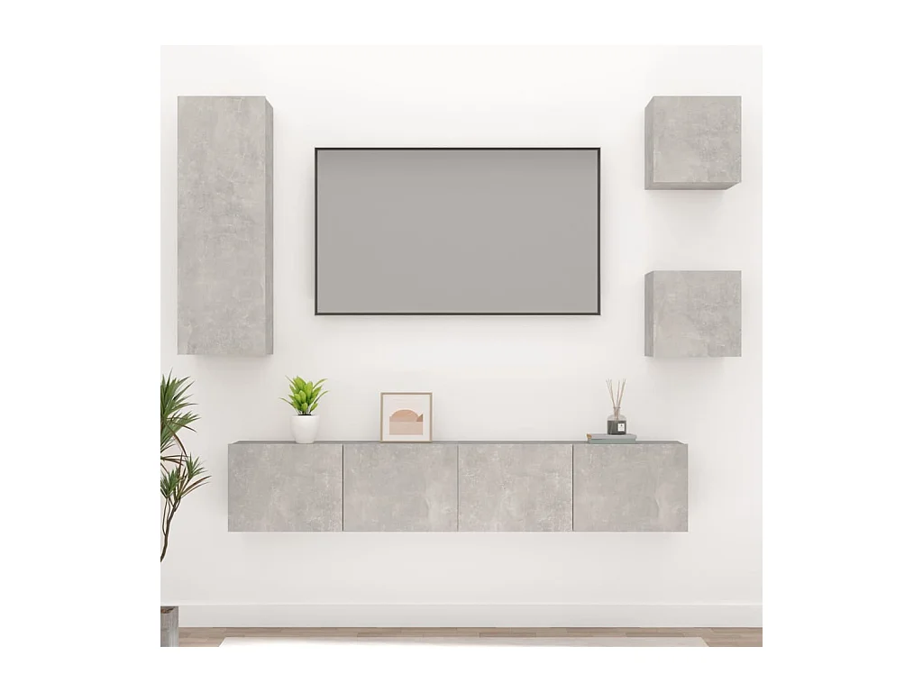 Conjunto de soporte para TV de 5 piezas de madera de ingeniería gris hormigón