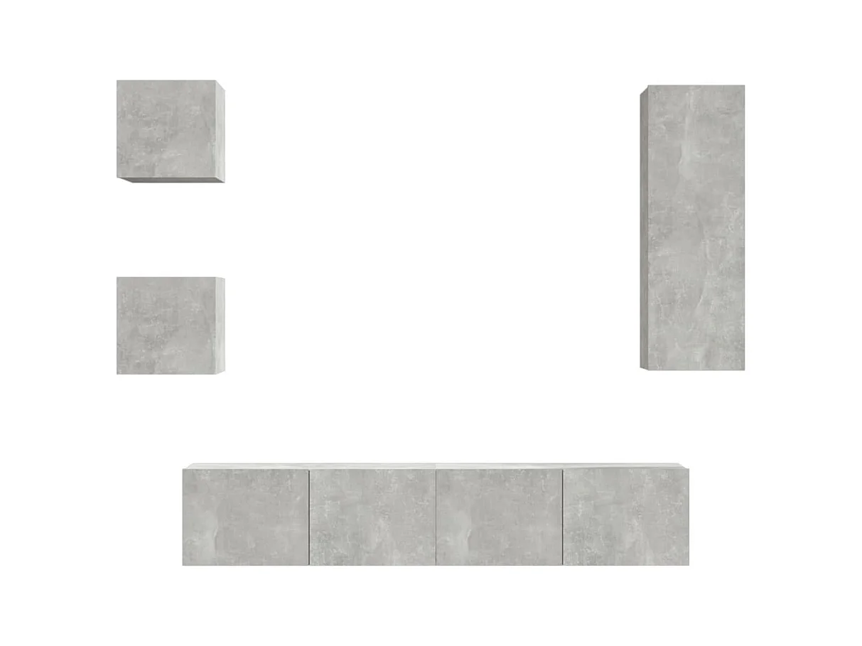 Conjunto de soporte para TV de 5 piezas de madera de ingeniería gris hormigón