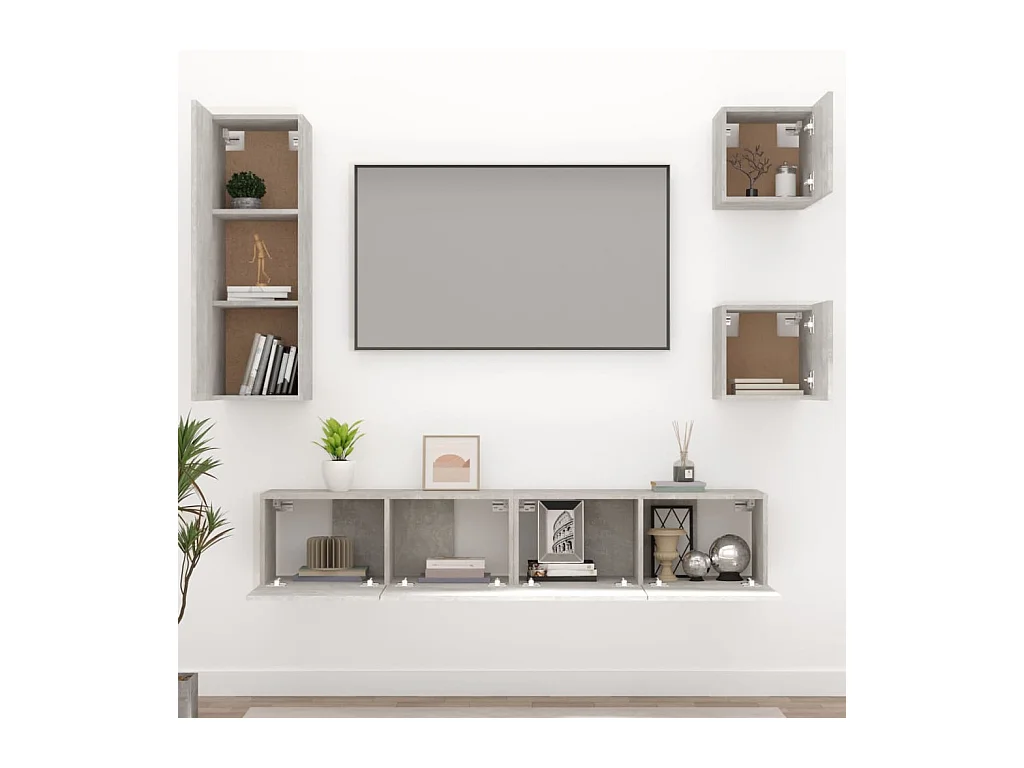 Conjunto de soporte para TV de 5 piezas de madera de ingeniería gris hormigón