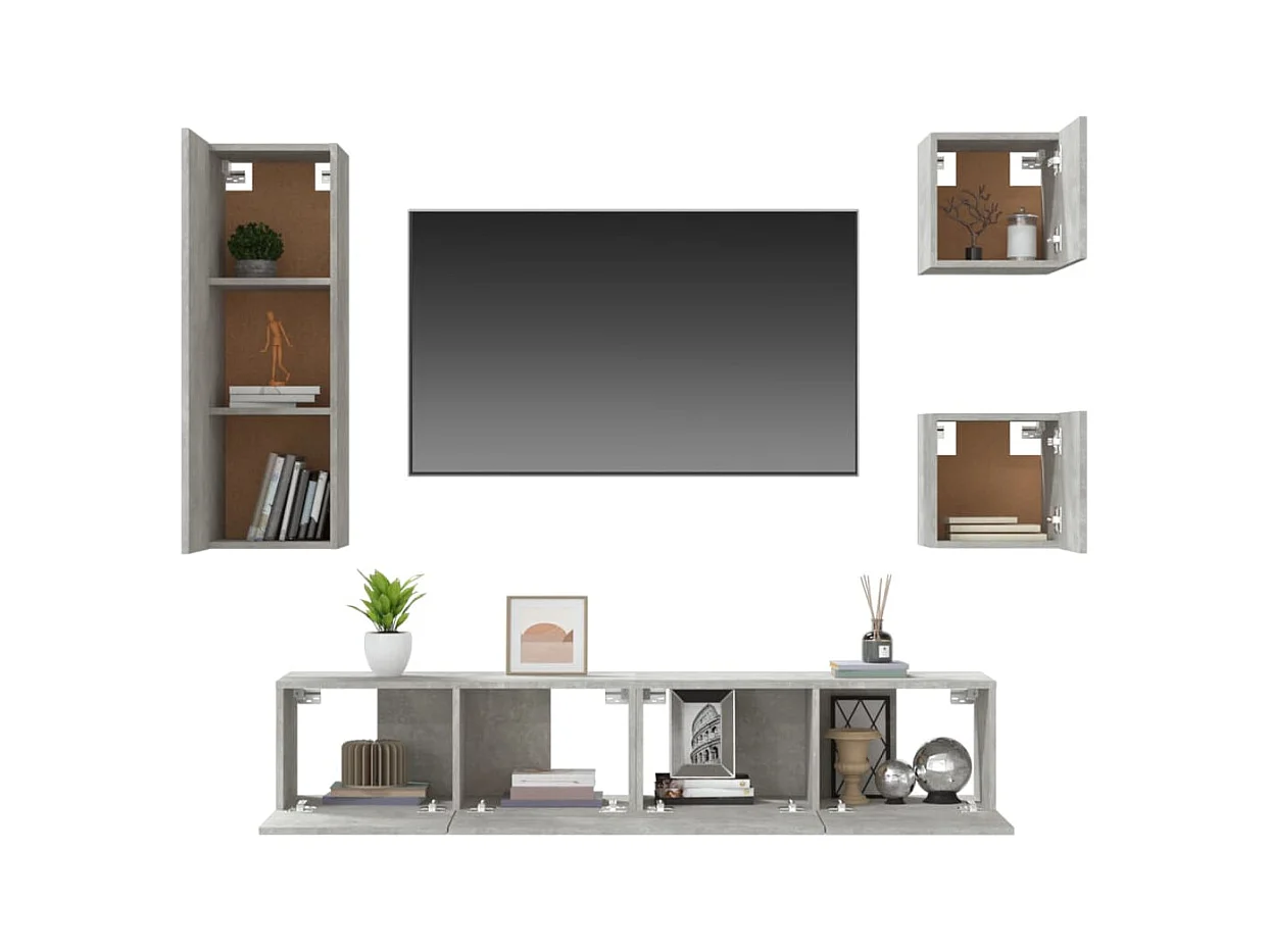 Conjunto de soporte para TV de 5 piezas de madera de ingeniería gris hormigón