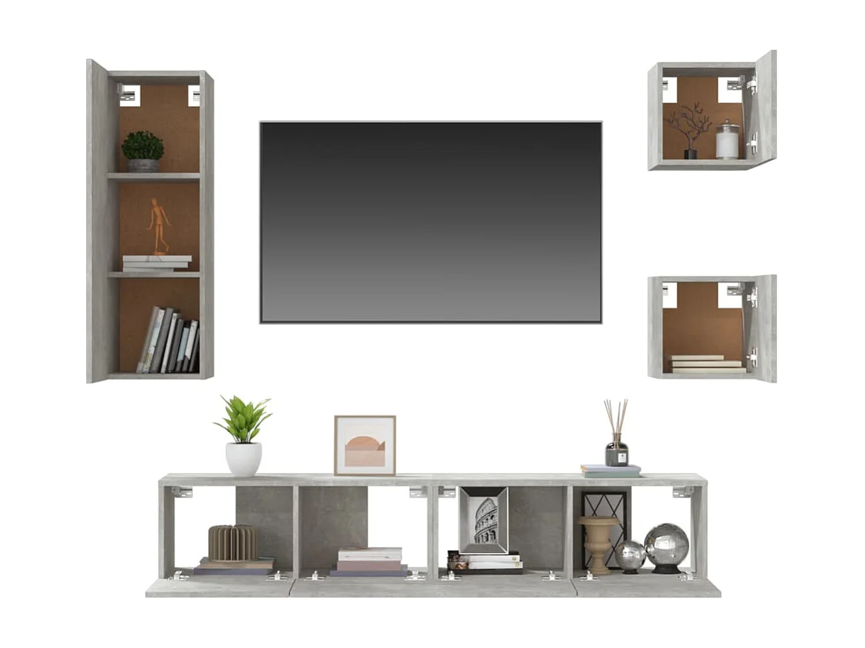 Set di mobili TV da 5 pezzi in legno ingegnerizzato grigio cemento