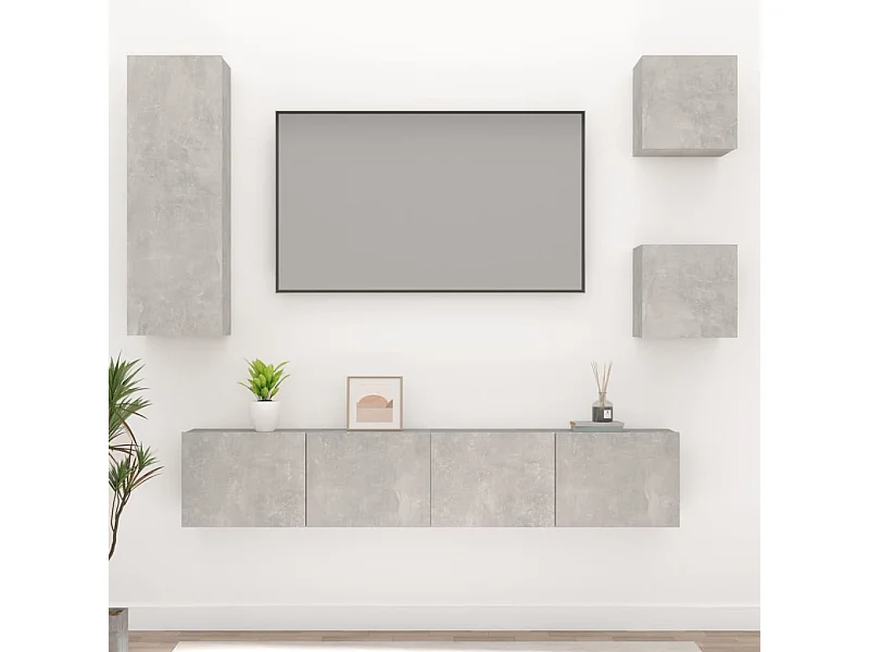 Set di mobili TV da 5 pezzi in legno ingegnerizzato grigio cemento