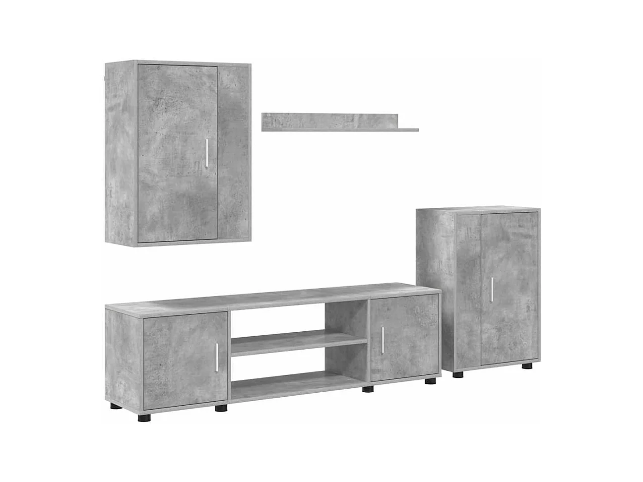 Set di 4 mobili porta TV da parete, 4 pezzi, grigio cemento