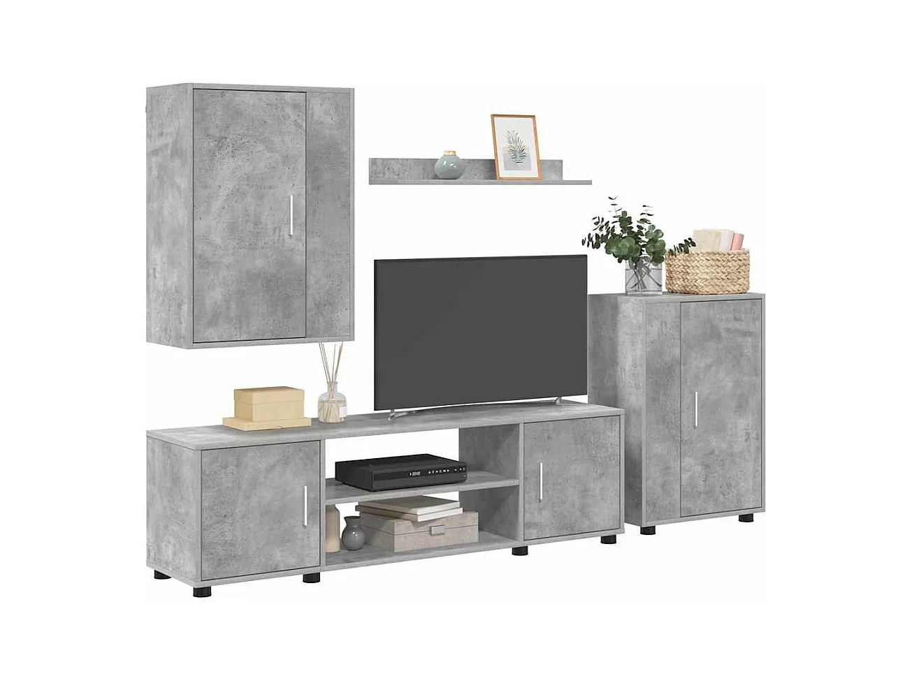 Set di 4 mobili porta TV da parete, 4 pezzi, grigio cemento