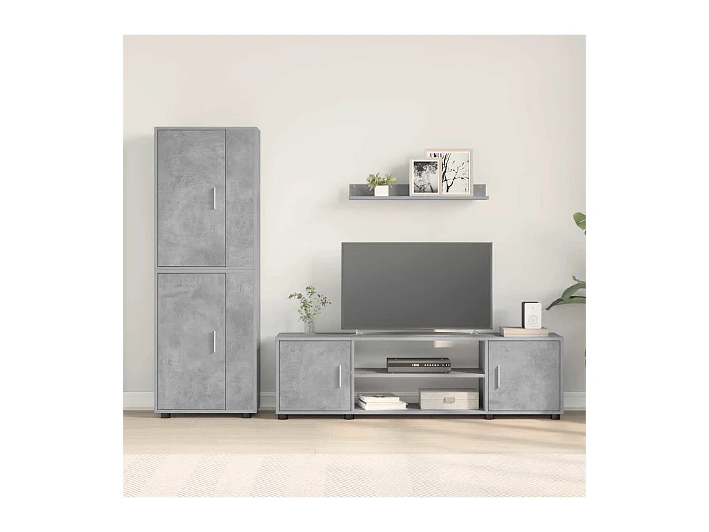 Set di 4 mobili porta TV da parete, 4 pezzi, grigio cemento