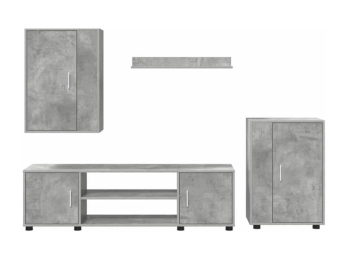 Set di 4 mobili porta TV da parete, 4 pezzi, grigio cemento