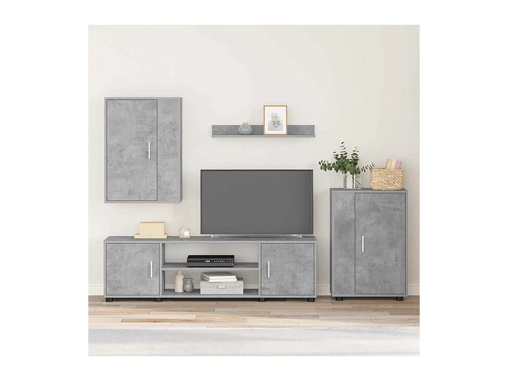 Ensemble de meuble TV 4 pièces Montage mural 4 pcs Gris béton