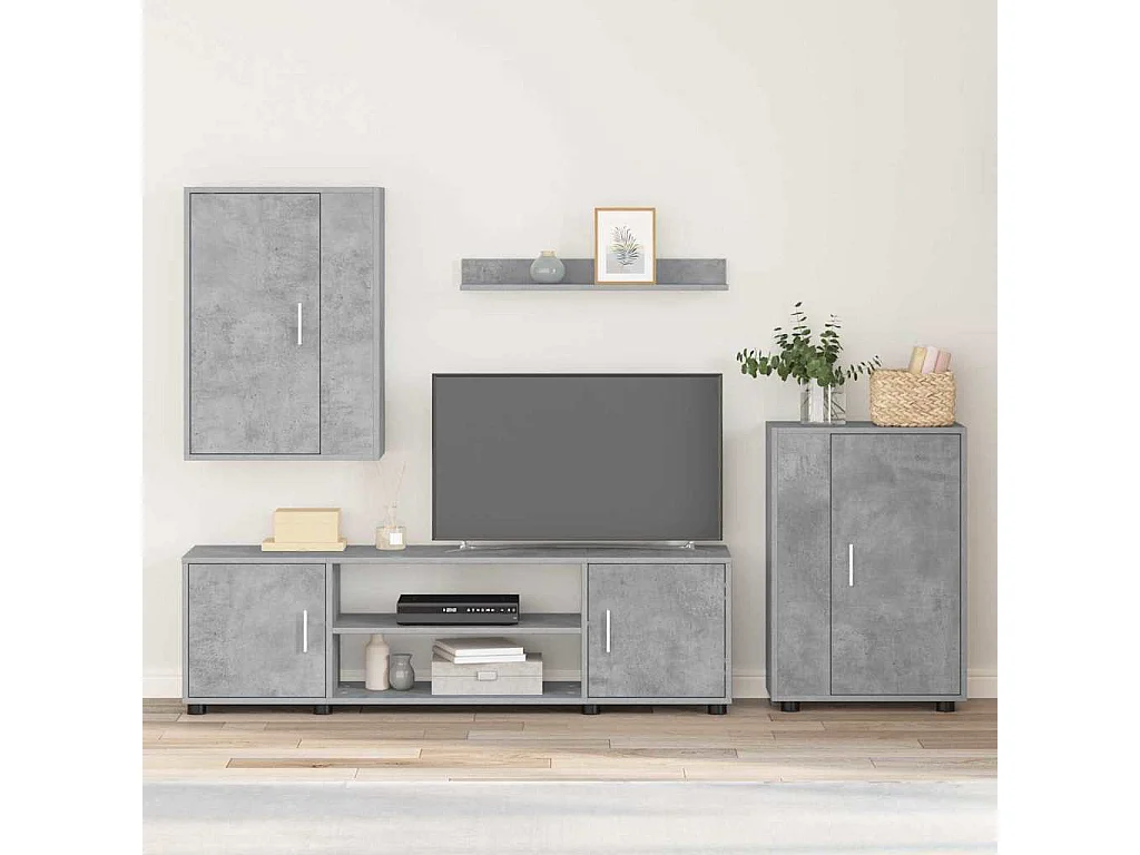 Ensemble de meuble TV 4 pièces Montage mural 4 pcs Gris béton
