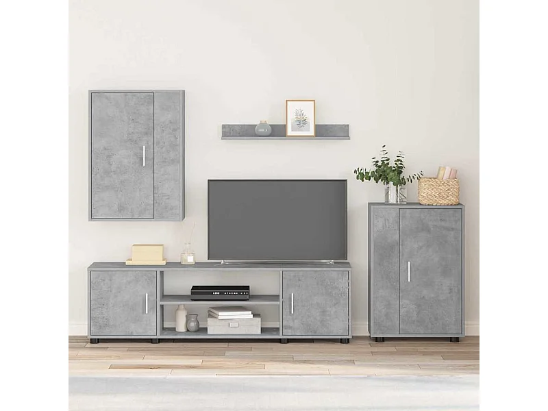 Ensemble de meuble TV 4 pièces Montage mural 4 pcs Gris béton