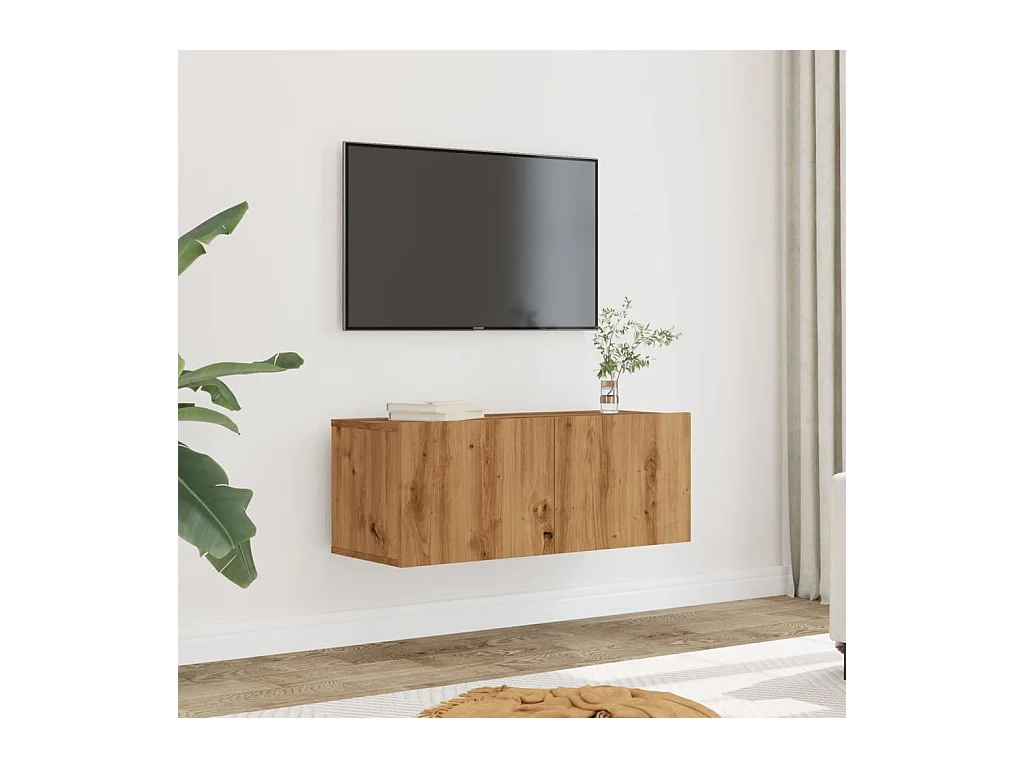 Mobili porta TV da parete 2 pezzi, rovere artigianale, 80x30x30 cm