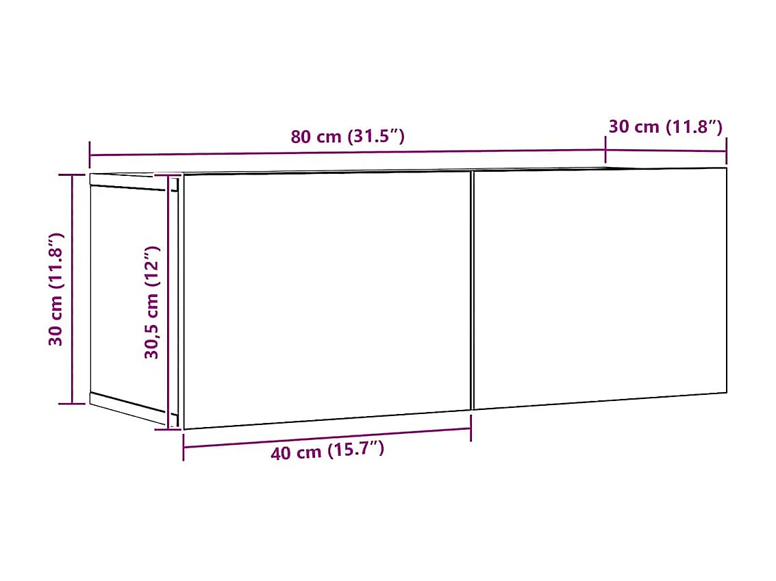 Mobili porta TV da parete 2 pezzi, rovere artigianale, 80x30x30 cm