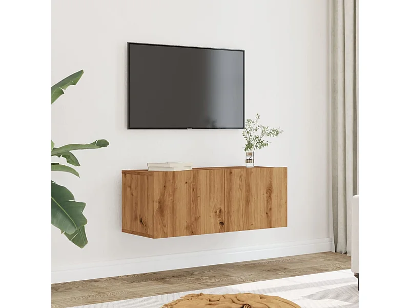 Mobili porta TV da parete 2 pezzi, rovere artigianale, 80x30x30 cm