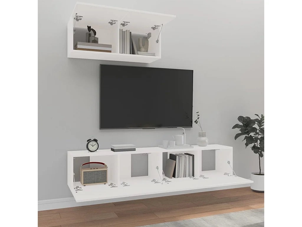 Set di mobili porta TV da 3 pezzi in legno ingegnerizzato bianco