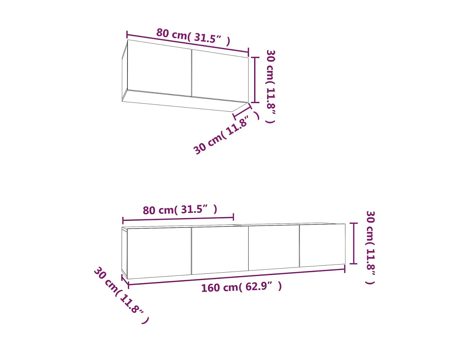 Set di mobili porta TV da 3 pezzi in legno ingegnerizzato bianco