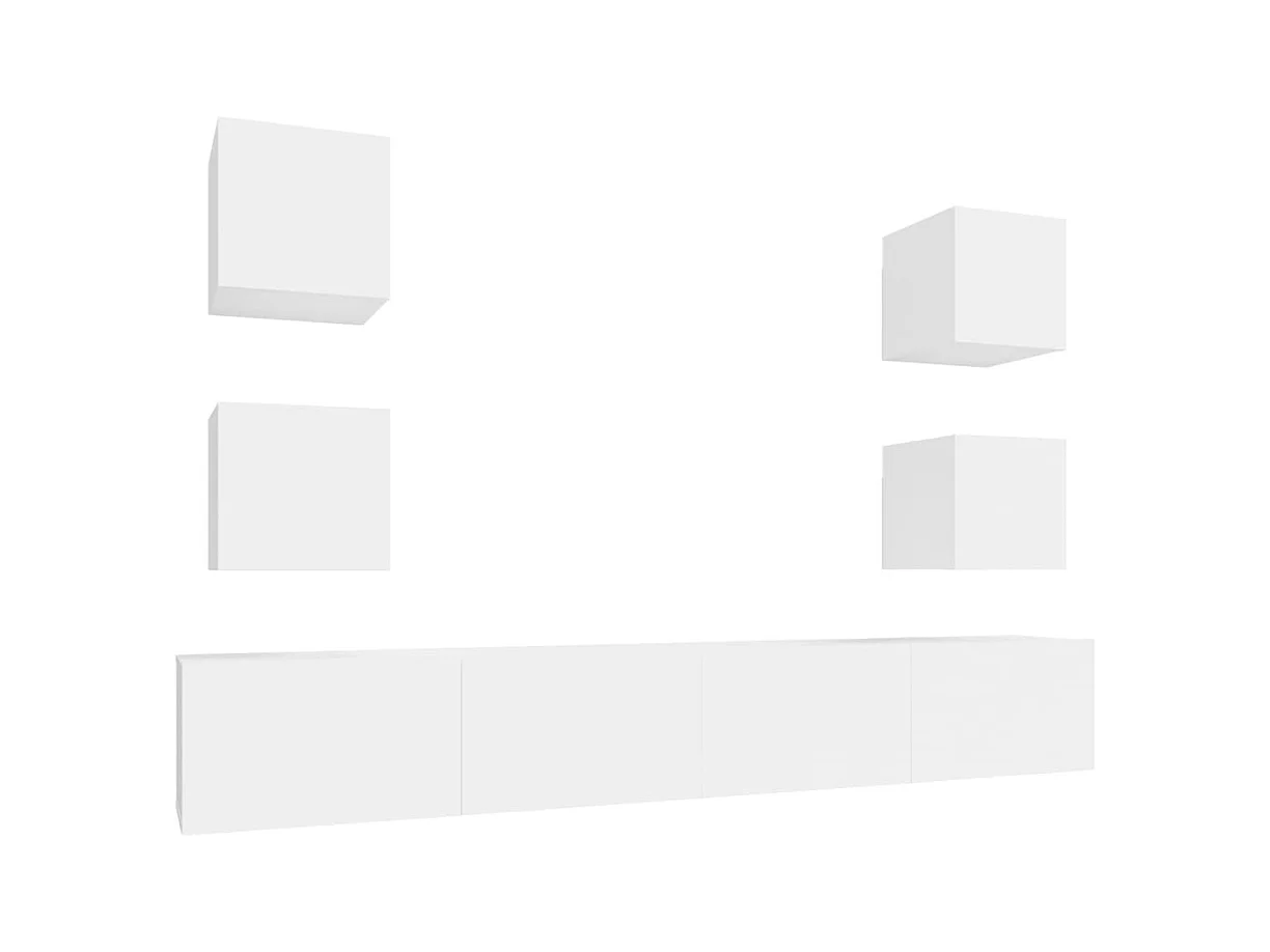 6-teiliges TV-Ständer-Set, weiß, Holzwerkstoff