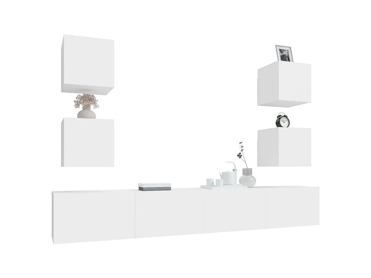 6-teiliges TV-Ständer-Set, weiß, Holzwerkstoff