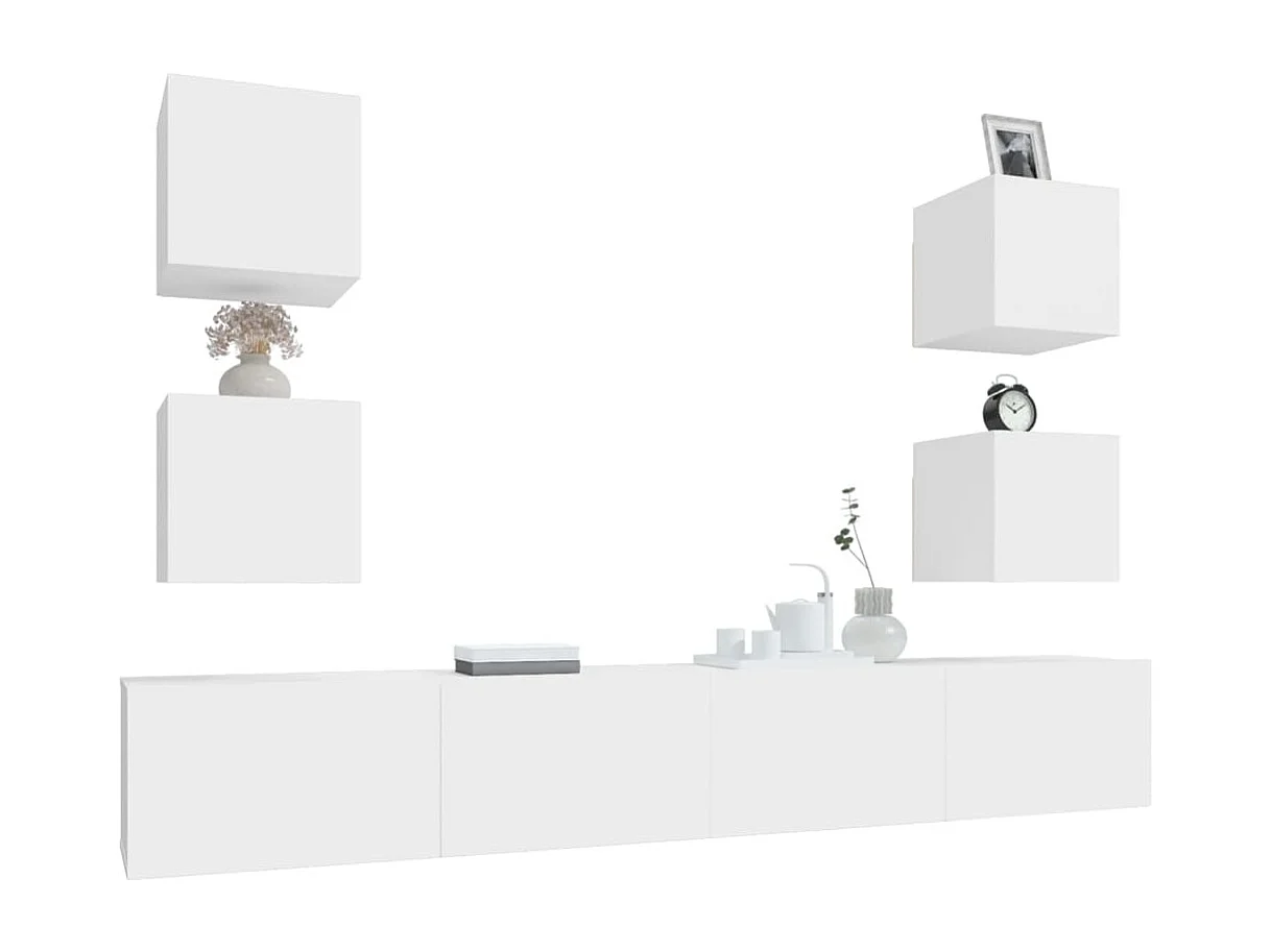 Set porta TV da 6 pezzi, bianco, legno ingegnerizzato