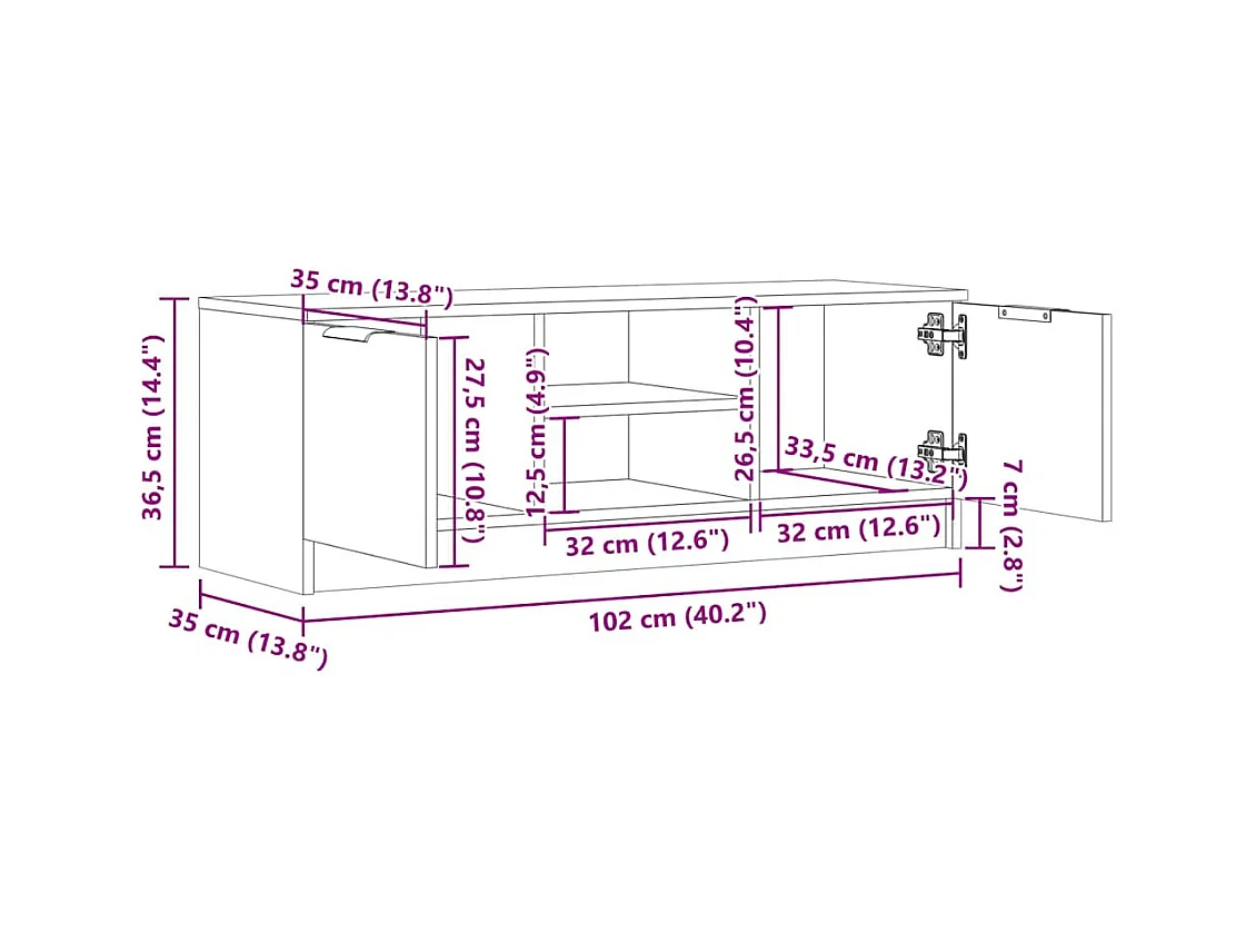 Meuble TV chêne artisanal 102x35x36,5 cm bois d'ingénierie