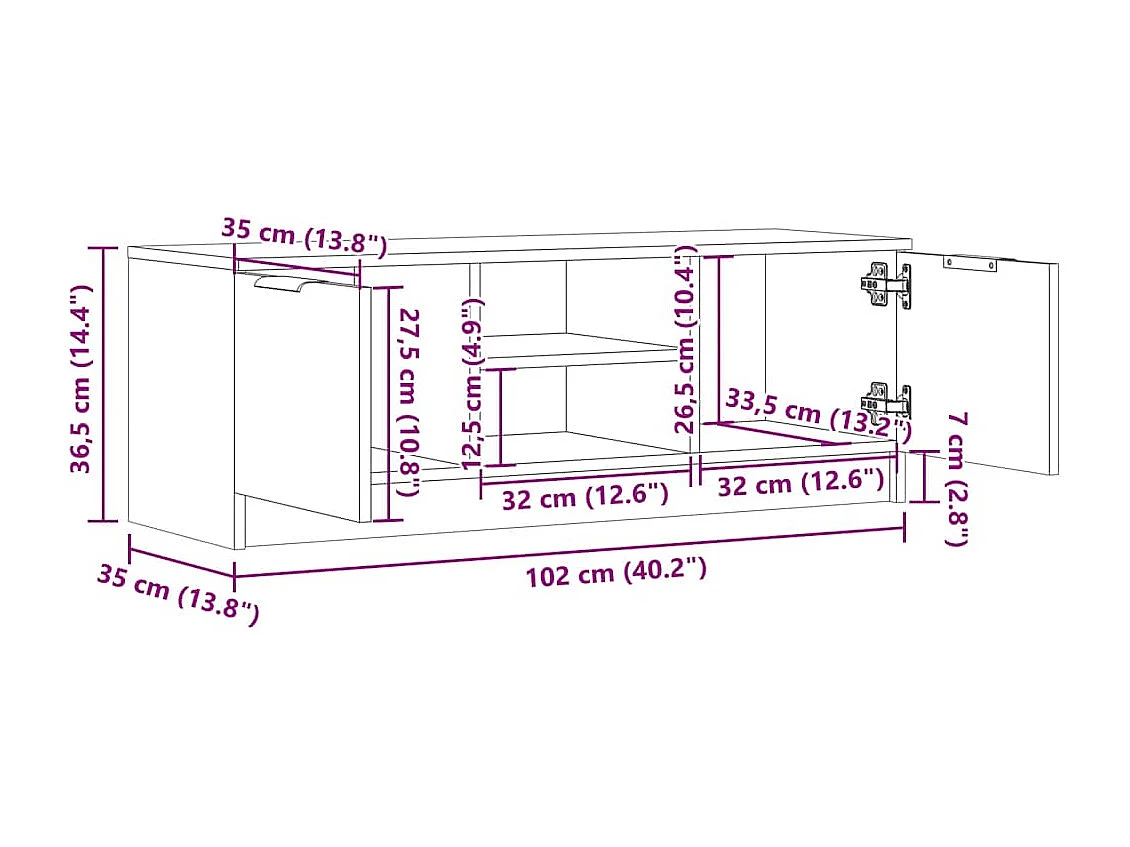 Meuble TV chêne artisanal 102x35x36,5 cm bois d'ingénierie