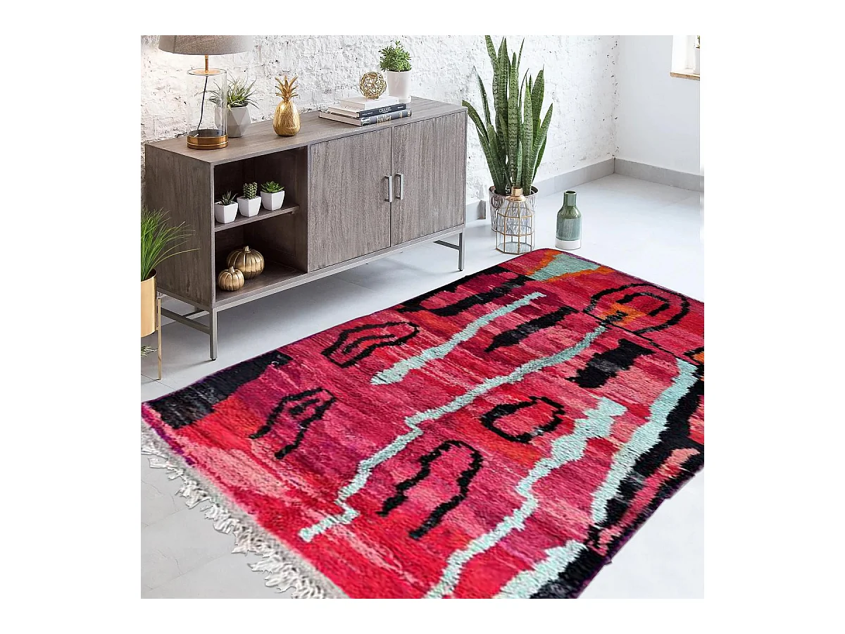 Authentique tapis berbère 165x285 fait à la main en laine multicolore BOUJAAD