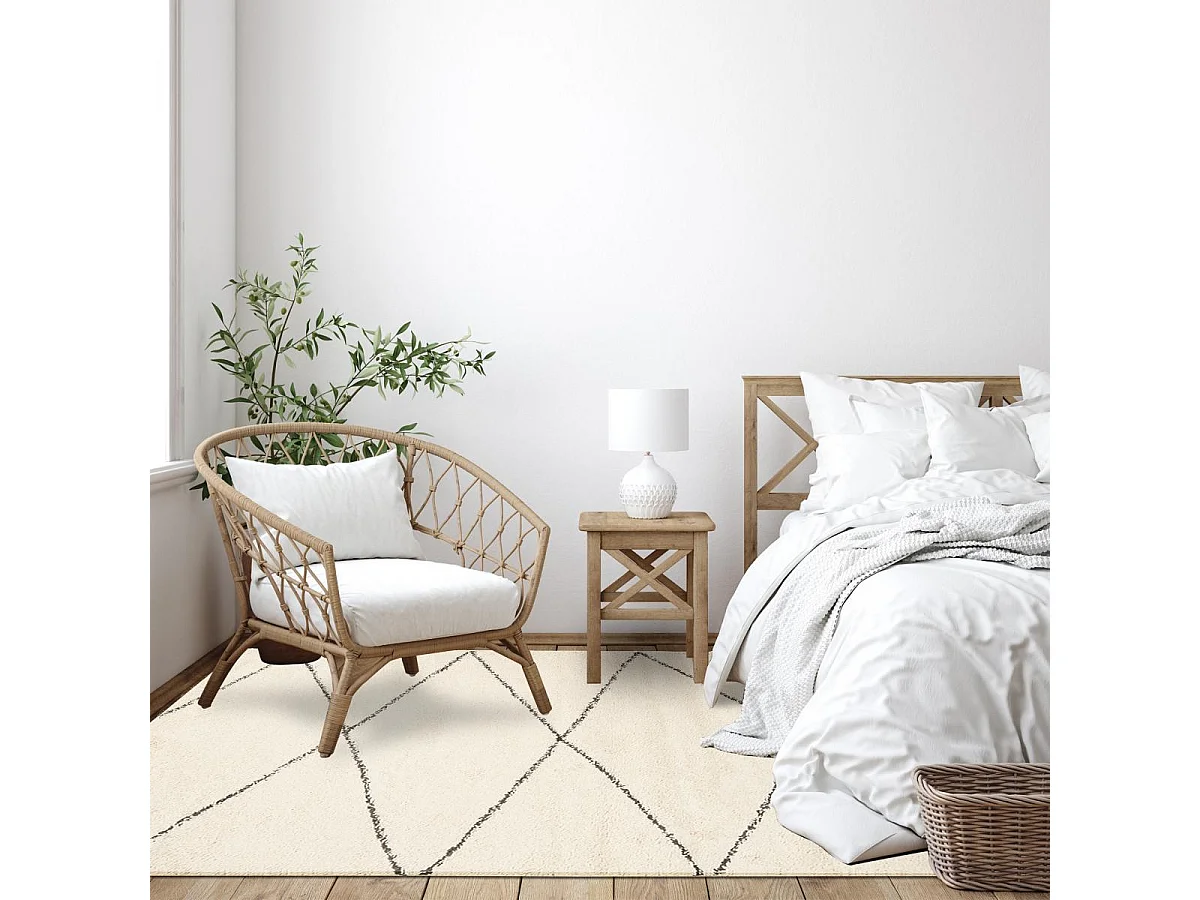 Tapis berbère 160x220 tissé motifs ethno-chic LYN4 BENYLE 3 crème