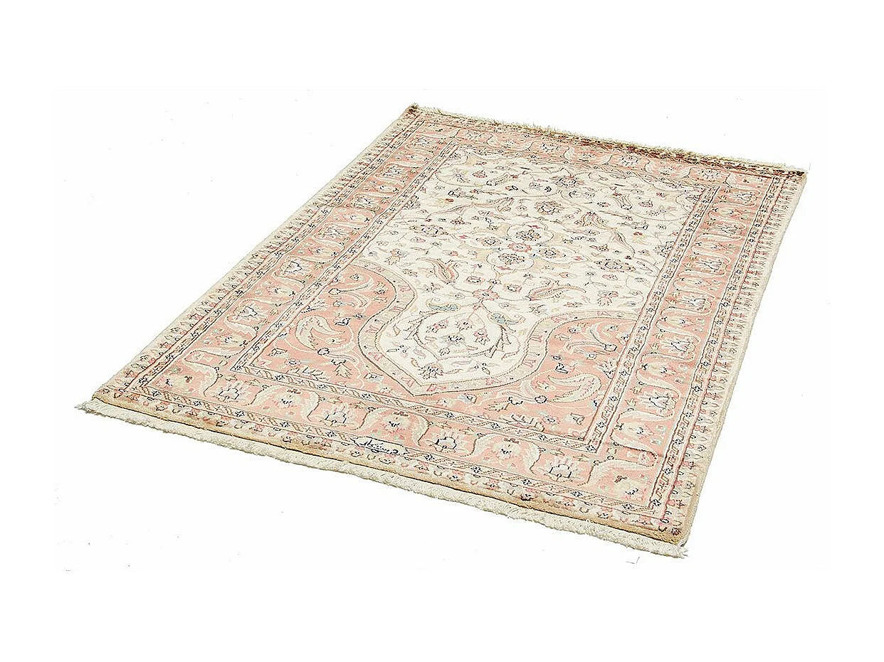 Authentique tapis d'Orient 125x180 fait main en soie beige JIHANGIR 65