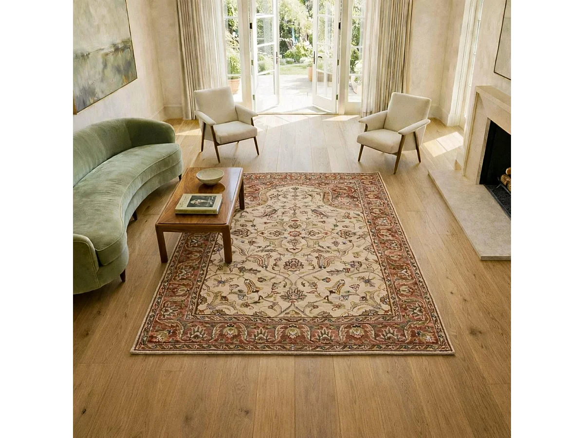 Authentique tapis d'Orient 125x180 fait main en soie beige JIHANGIR 65