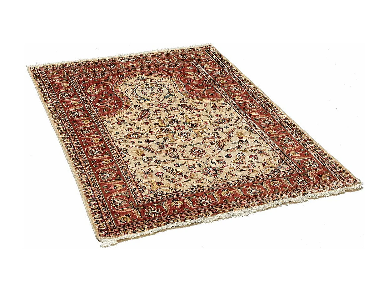 Authentique tapis d'Orient 125x180 fait main en soie beige JIHANGIR 65