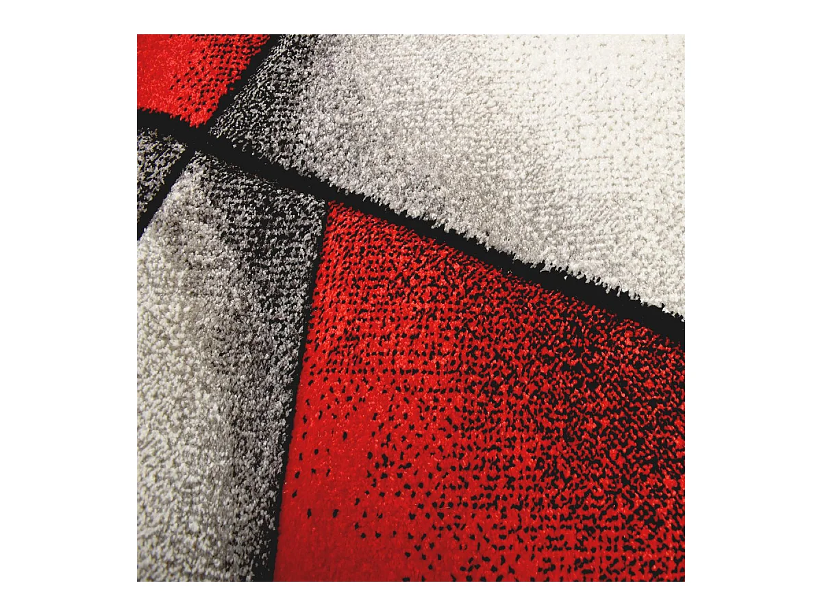 tapis salon 140x140 tissé rouge carré motif géométrique LYN8 ULTIMA