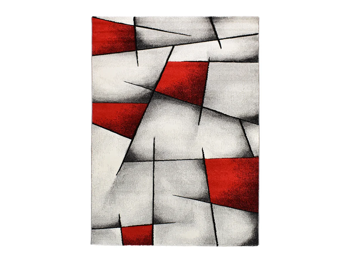 tapis salon 140x140 tissé rouge carré motif géométrique LYN8 ULTIMA