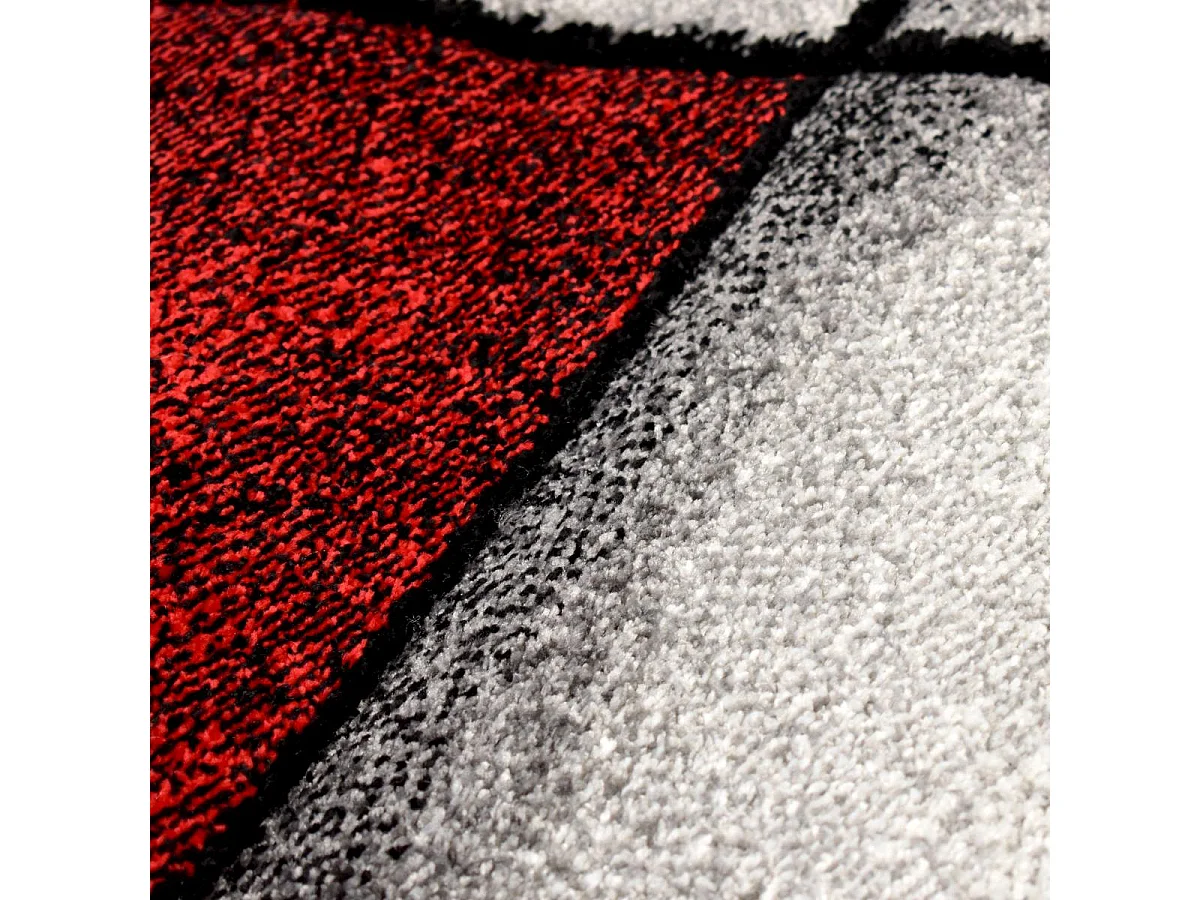 tapis salon 140x140 tissé rouge carré motif géométrique LYN8 ULTIMA