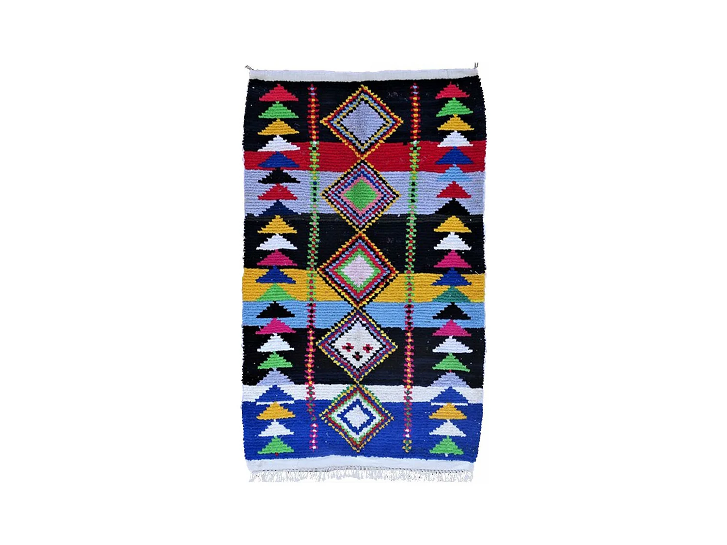 Authentique tapis berbère 150x240 fait à la main en coton bleu et jaune BOUCHAROUETTE AG