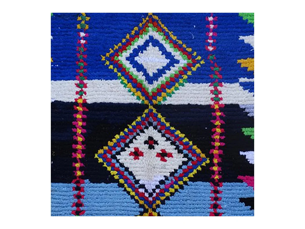 Authentique tapis berbère 150x240 fait à la main en coton bleu et jaune BOUCHAROUETTE AG