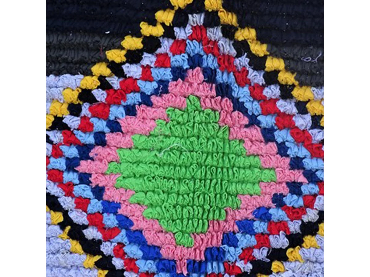 Authentique tapis berbère 150x240 fait à la main en coton bleu et jaune BOUCHAROUETTE AG