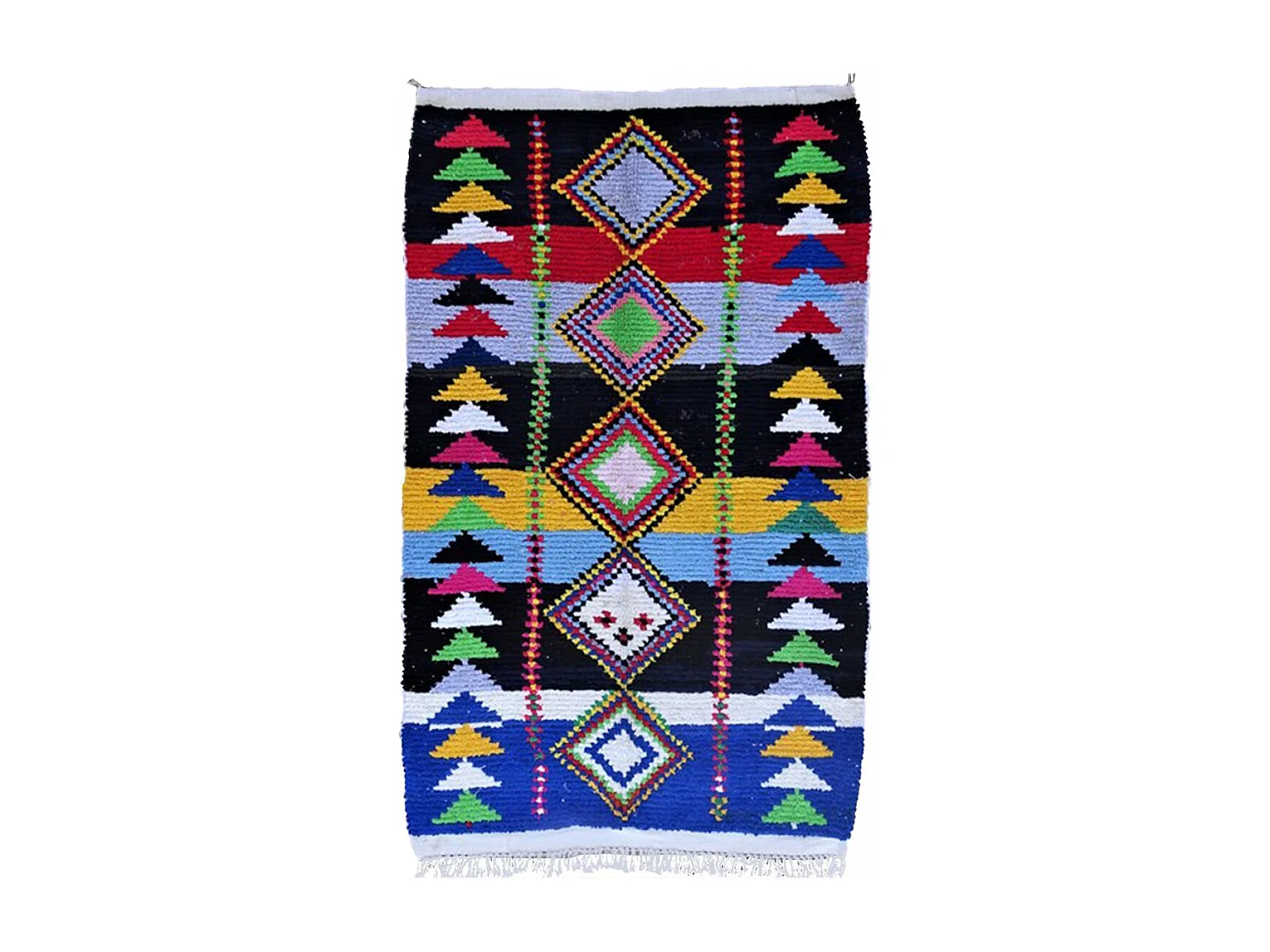 Authentique tapis berbère 150x240 fait à la main en coton bleu et jaune BOUCHAROUETTE AG