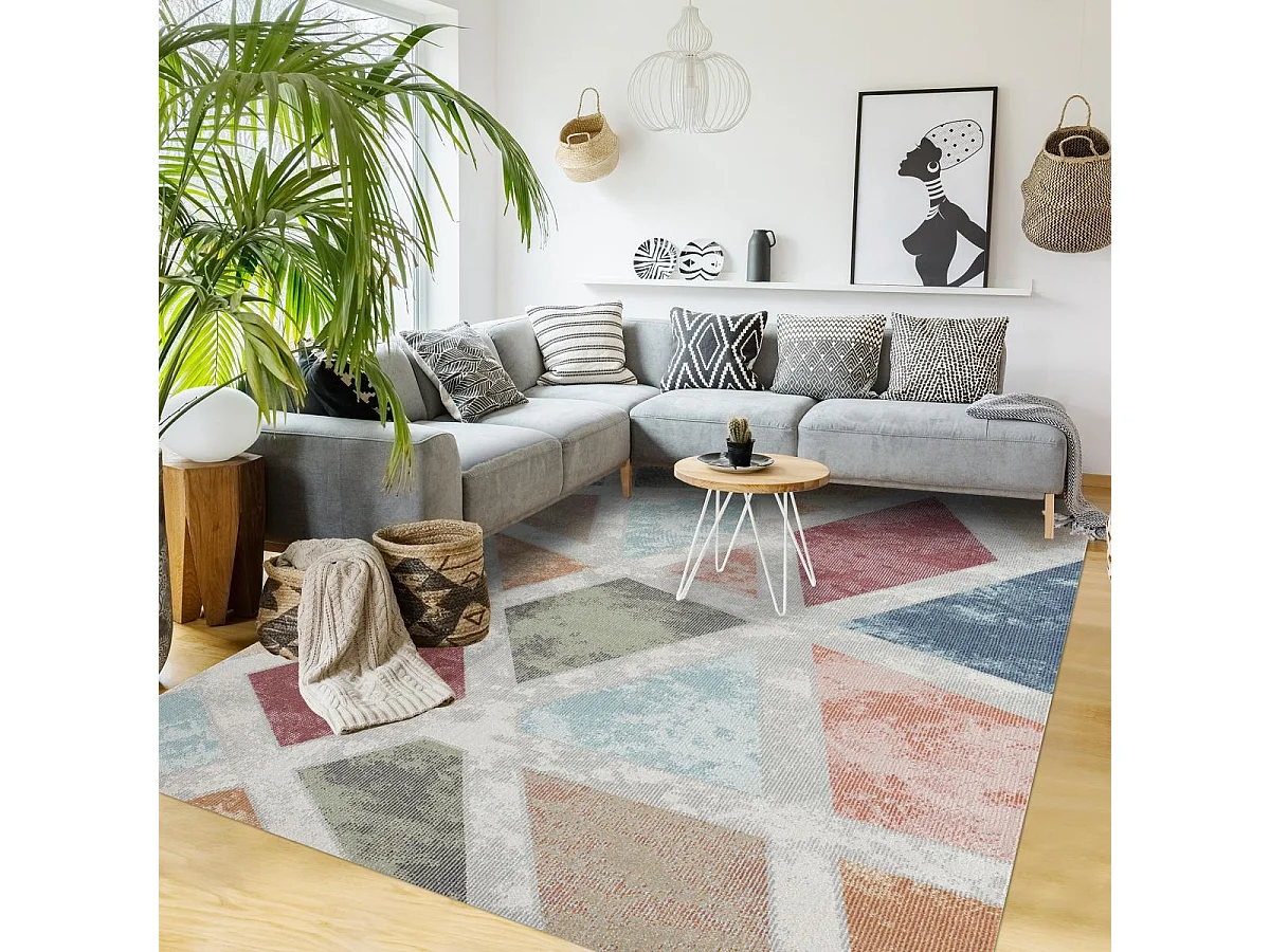 Tapis extérieur 120x160 tissé kilim bleu et orange SOYEUX E