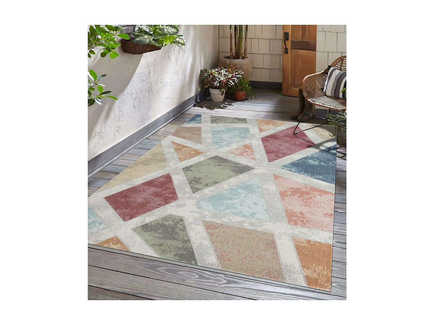 Tapis extérieur 120x160 tissé kilim bleu et orange SOYEUX E