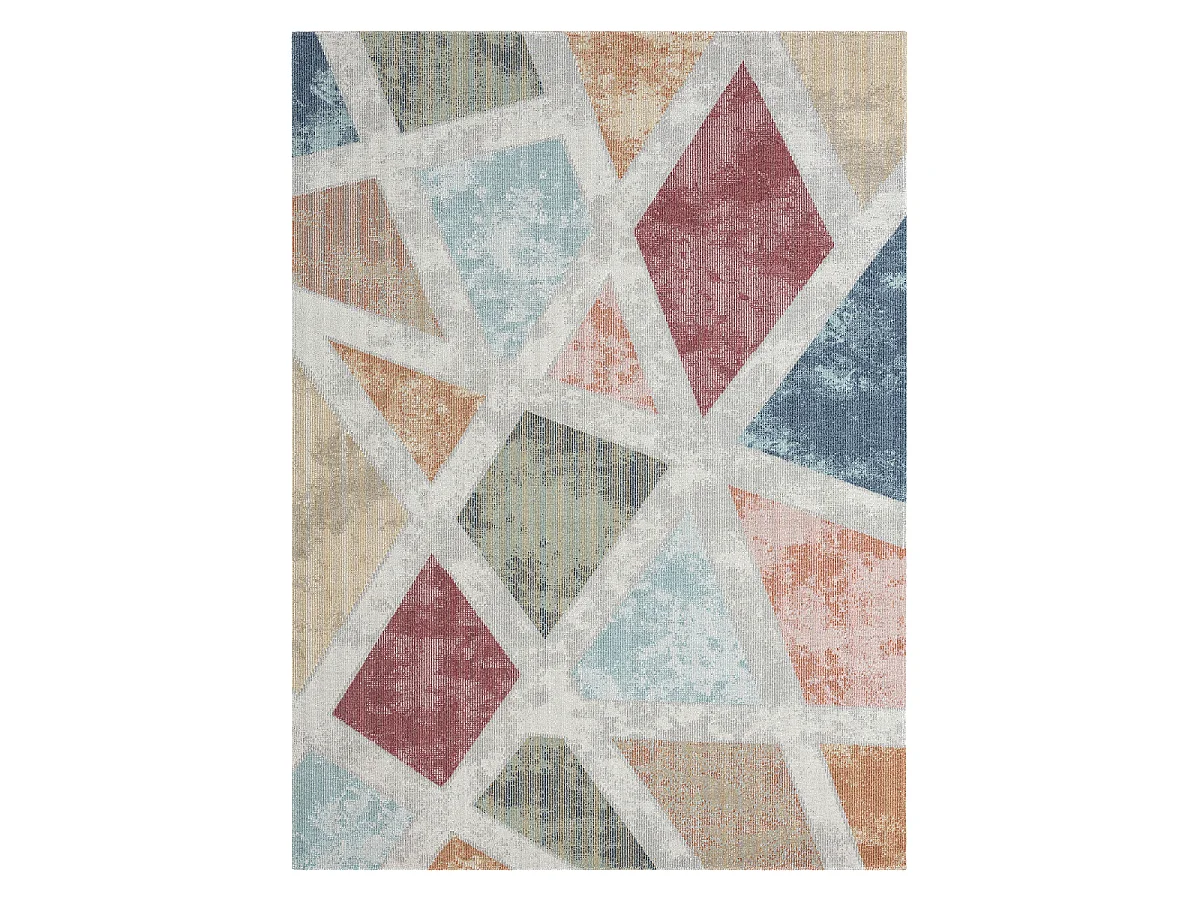 Tapis extérieur 120x160 tissé kilim bleu et orange SOYEUX E
