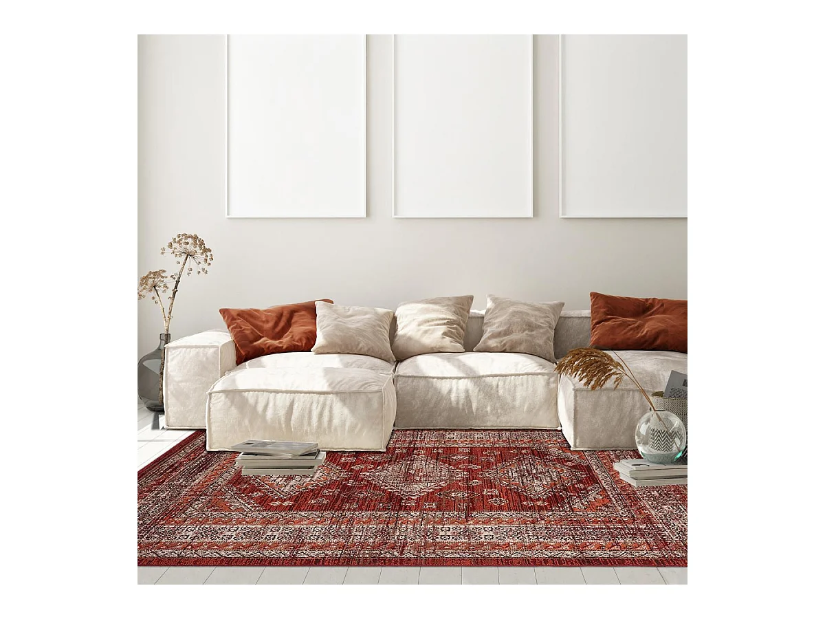 Tapis oriental 190x280 rectangle orange tissé motif ethnique LYN1 DAZOR