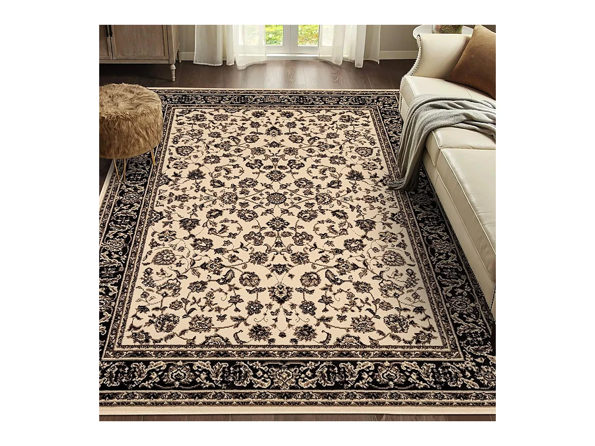 Tapis oriental 270x370 rectangle ivoire tissé motif ancestral LYN1 NOMED