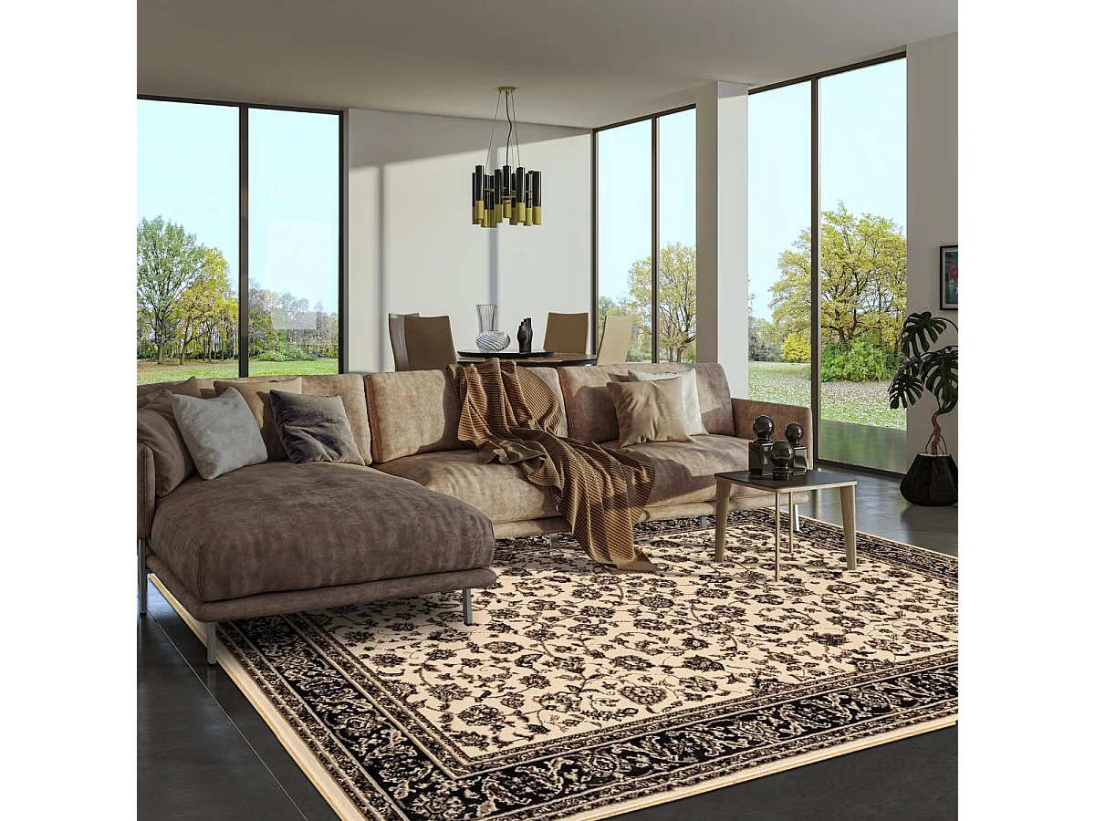 Tapis oriental 270x370 rectangle ivoire tissé motif ancestral LYN1 NOMED