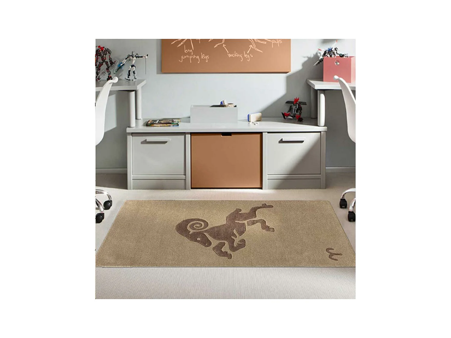tapis entrée 70x130 fait main en laine beige rectangle motif géométrique ARIES