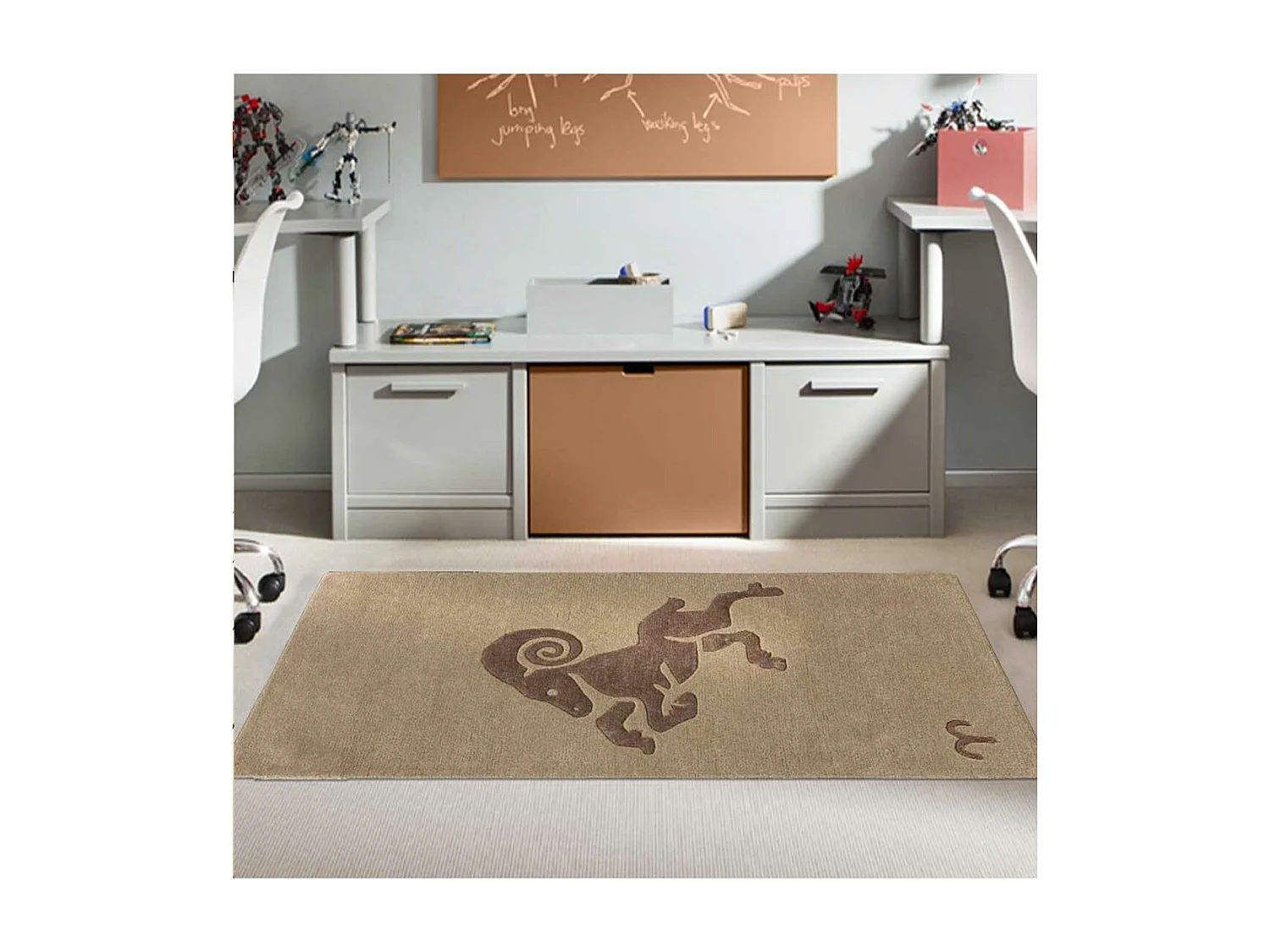 tapis entrée 70x130 fait main en laine beige rectangle motif géométrique ARIES