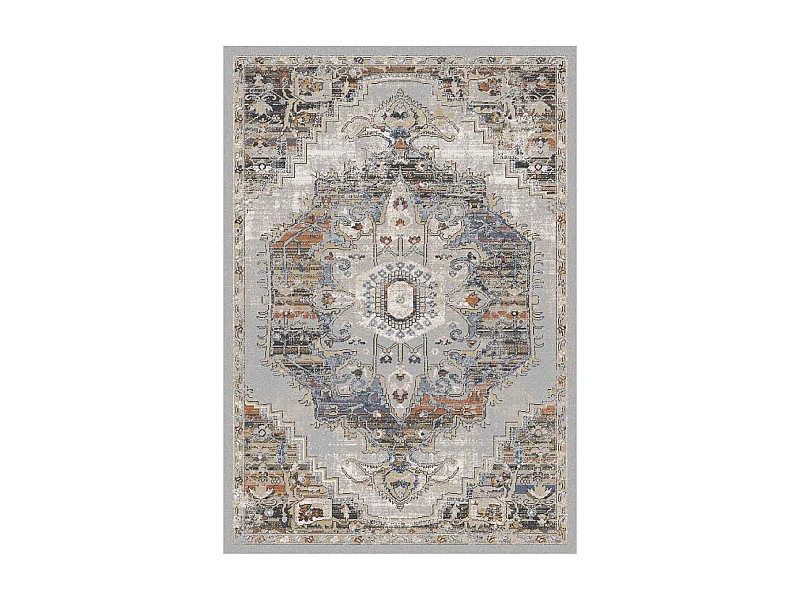 Tapis orient 120x160 rectangle jaune et bleu tissé motif classique ELAE